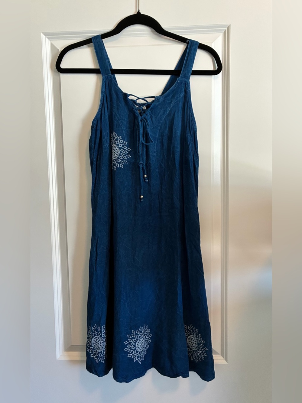 raya sun Navy Blue Boho Lace-Up Sundress